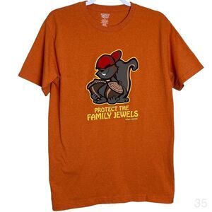 Tnt mens medium squirrel with nuts protect family jews orange tee shirt